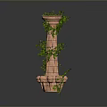 Ornamental Red Brick Column With Green Ivy Climbing And Top Planter
