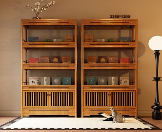 New Chinese Bookcase New Chinese Tea Cabinet New Chinese Tea Cabinet New Chinese Tea Cabinet New Chinese Side Cabinet New Chinese Floor Lamp New Chinese Carpet 3d model