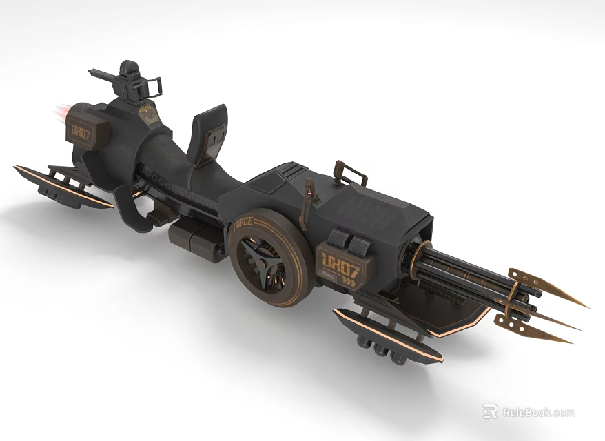 Black Mechanical Motorcycle With Luxe Themed Metal Parts Spikes And Cannons Design 3d model 