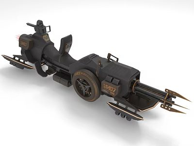 Black Mechanical Motorcycle With Luxe Themed Metal Parts Spikes And Cannons Design 3d model