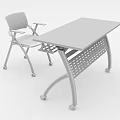Modern Office Desk With Wooden Top White Metal Legs Rolling Casters And Mesh Chair