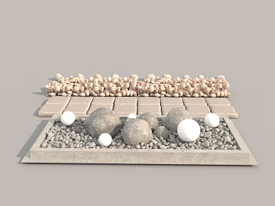 Garden Ornamental Arrangement With Decorative Stone Balls Gravel Base And Stone Slabs 3d model