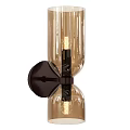 Modern Amber Glass Wall Lamp With Double Bulb And Dark Brown Base