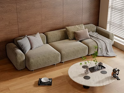 Modern three-seat sofa coffee table combination 3d model