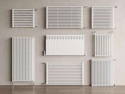 White Wall Mounted Radiators in Various Styles for Modern Room Decoration 3d model