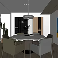 Modern Restaurant Interior With Open Concept Dining Table Chairs Pendant Light And Cactus Artwork 3d model