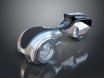 Sleek Futuristic Motorcycle With Metallic Body And Unique Aerodynamic Wheel Design 3d model