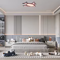Kids Room Interior Design With Airplane Lamp Bed Toys Rug Cabinets And Chair