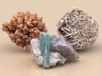 Natural Stones And Wood With Various Crystal Clusters And Organic Textures 3d model