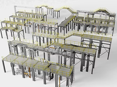 Public Facility Steel Structure Design With Multi Level Platforms And Yellow Railings 3d model