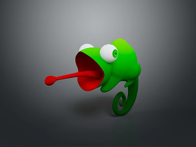 Vibrant Green Chameleon Reptile With Red Tongue Sticking Out And Curled Tail 3d model