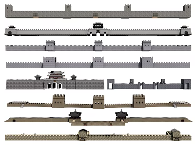 Ancient Architecture Models With Different Styles Of City Walls Gate Towers And Archways 3d model