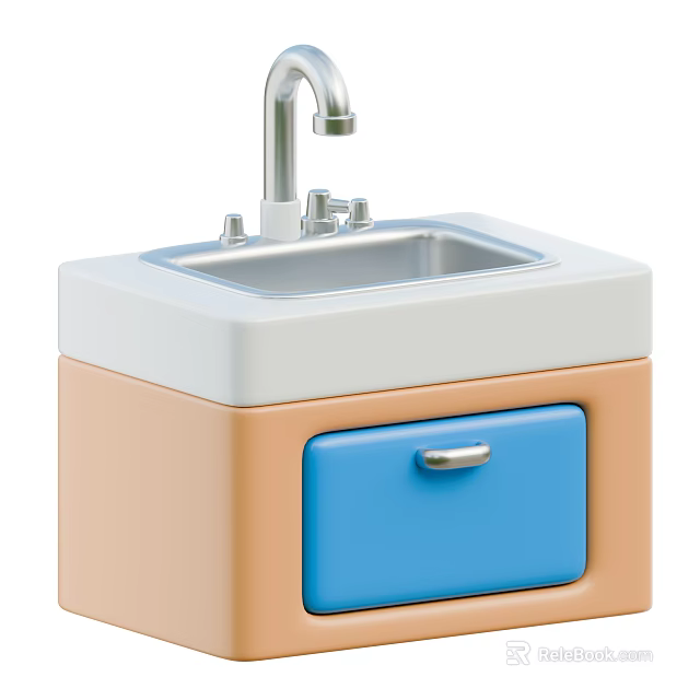 Modern Washbasin Vanity Design With White Countertop Silver Faucet And Blue Drawer Cabinet 3d model 