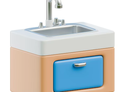 Modern Washbasin Vanity Design With White Countertop Silver Faucet And Blue Drawer Cabinet 3d model
