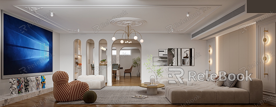 French Style Video Room Cream Style Video Room Water Bar Counter Sofa Coffee Table Combination Single Casual Sofa model