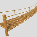 Outdoor Rope Bridge Structure With Wooden Planks Rope Railings And Wooden Posts