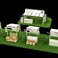 Interactive Zone Exhibition Booth Models With White Canopies Seating And Green Grass 3d model