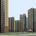 Modern High Rise Residential Building Community With Landscaped Layout And Facilities