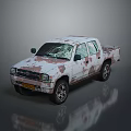 Old Rusty White Pickup Truck With Broken Windows And Worn Exterior