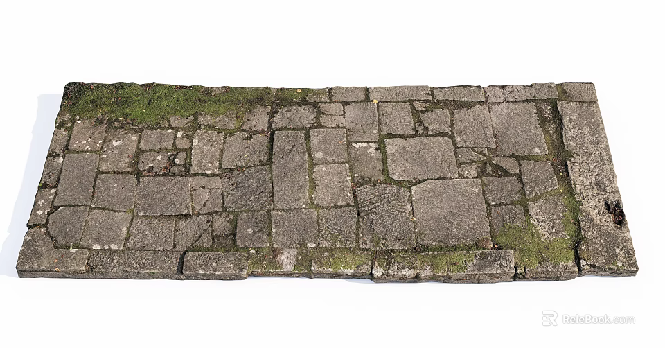 Natural Stone Brick Ground With Green Moss And Weathered Surface Texture 3d model