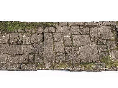 Natural Stone Brick Ground With Green Moss And Weathered Surface Texture 3d model