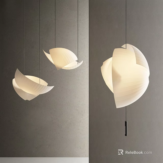 Modern Irregular White Pendant Lights With Soft Lighting And Gray Background 3d model 