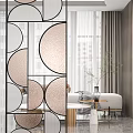 Modern Glass Room Dividers With Geometric Patterns And Elegant Metal Frames 3d model