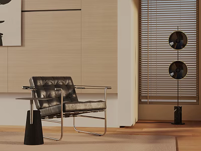 Modern Leather Lounge Chair With Metal Frame And Side Table In Living Room Interior 3d model
