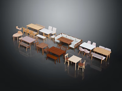 Various Styles of Furniture Collection Featuring Tables Chairs and Sofas in Wooden and White Tones 3d model