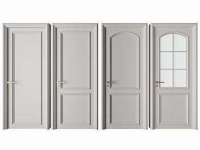 Gray Swing Doors with Different Designs Glass Panel and Brass Handles 3d model