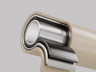 Beige And Silver Metal Accessory With Circular Curved Design And Smooth Surface 3d model