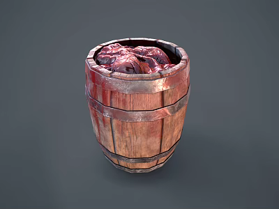 Decorative Ornament Set with Rustic Wooden Barrel and Red Contents 3d model