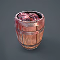 Decorative Ornament Set with Rustic Wooden Barrel and Red Contents