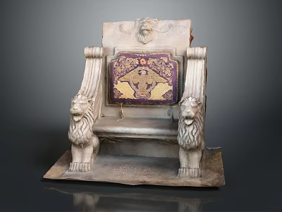 Ancient Throne Chair With Lion Armrests Ornate Backrest And Intricate Carvings 3d model