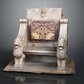 Ancient Throne Chair With Lion Armrests Ornate Backrest And Intricate Carvings