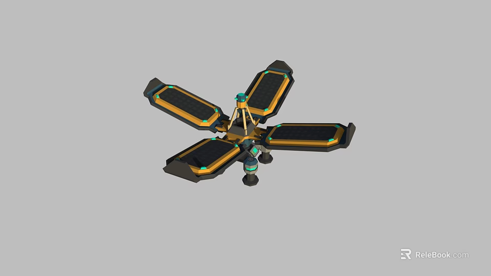 3D Multi Armed Structure With Platform Panels And Central Green Accents 3d model