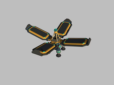3D Multi Armed Structure With Platform Panels And Central Green Accents 3d model