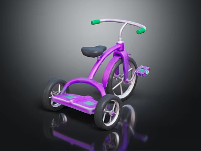 Kids Shiny Purple Tricycle With Green Handlebars Black Seat And Wheels 3d model
