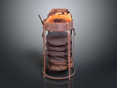 Traditional Vintage Metal Barbecue Grill with Multiple Layers and Charcoal 3d model