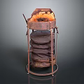 Traditional Vintage Metal Barbecue Grill with Multiple Layers and Charcoal