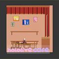 Handmade Teaching Corner Scene With Red Curtains Wall Paintings Rainbow Backdrop Tables And Chairs