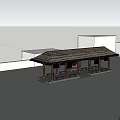 Traditional Pergola With Thatched Roof Wooden Pillars Stone Wall Benches And Green Plants