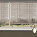 Stylish Window Blinds Enhancing Living Room Interior With Scenic Green Landscape And Floor Vase