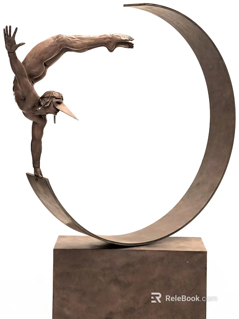 Decorative Ornament Set With Human Figure Sculpture And Circular Metallic Structure 3d model 