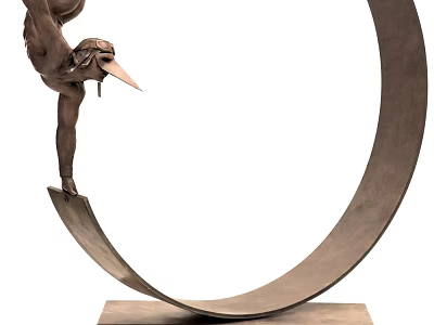 Decorative Ornament Set With Human Figure Sculpture And Circular Metallic Structure 3d model