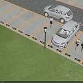 Well-Marked Parking Lot With White Cars Pedestrians And Yellow Parking Lines