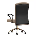 High Back Office Chair with Beige Fabric Upholstery Black Armrests and Gold Metal Base