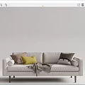 Modern White Two Seater Sofa With Yellow Checkered Gray Pillows And Gray Blanket 3d model