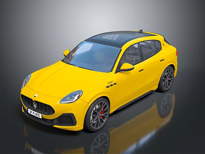 Yellow Maserati Sports Sedan With Black Roof Alloy Wheels And Red Brake Calipers 3d model