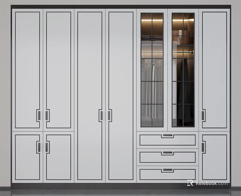 Modern Spacious Wardrobe With Multiple Doors Glass Fronts Drawers And Hanging Clothes 3d model